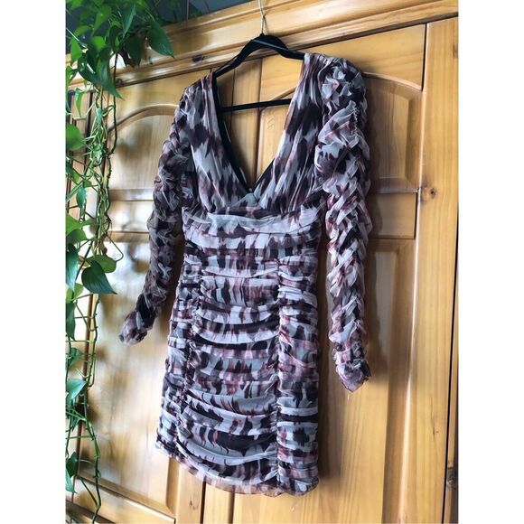 Zara Brown Draped Tulle Mini Dress Size M - Picture 5 of 14